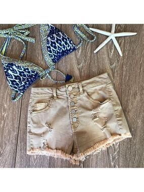 Mid rise stretch denim cutoff shorts